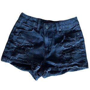 American Eagle Black Distressed Mom Shorts High Rise Denim Size 000